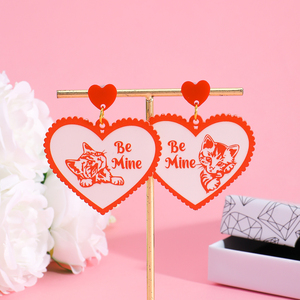 Valentijnsdag hart acryl oorbellen Be Mine Letter kat hond huisdier schattig patroon lichtgewicht damesoorbellen cadeau voor geliefde - Product Image 3