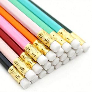 Crayon hexagonal en bois HB de 7,5 pouces personnalisé et économique avec gomme, impression par estampage à chaud, pour usage au bureau et à l'école - Product Image 1