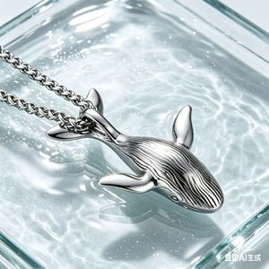 Yunnique – collier avec pendentif en forme de baleine en acier inoxydable, bijoux unisexes en forme d'animal, cadeau - Product Image 3