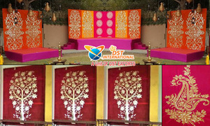 Fondo de boda de lujo de estilo moderno con bordado de pavo real hermoso para Ceremonia de Mehndi u otros eventos - Product Image 4