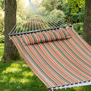 Outdoor Foldable Quilted Cotton Hammock Spreader Bar Pillow Heavy-Duty Patio Garden Swing <b>Bed</b> Double Camping Backyard Lounge - Product Image 3