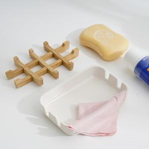 Conjunto de jabonera ecológica y Bolsa, soporte de madera de bambú con forma cuadrada para bañera, plato para cocina, baño y ducha - Product Image 3