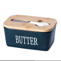 Petite boîte à beurre rectangulaire moderne en céramique de style nordique, 350 ml et 650 ml, avec couteau et couvercle en bambou