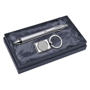 Set regalo con penna a sfera e portachiavi in metallo con finitura opaca per uomo, uso aziendale - Product Image 1
