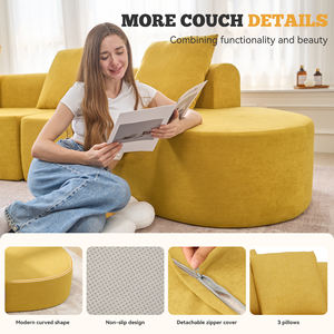 Sofá Seccional Modular Extensible de Masaje, Diseño Curvo Moderno Tipo Nube, Asiento Profundo, Tapizado en Chenille, Sofá Extra Grande con Relleno de Esponja - Product Image 4