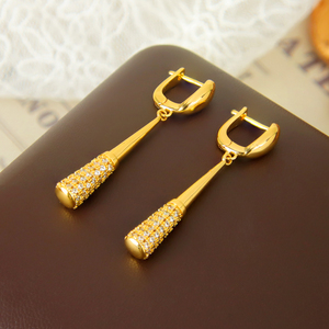 New Arrival Fashion Drop Earrings Brass 21k Gold Plated Italian Zirconia <b>Baseball</b> <b>Bat</b> Pendant for Women Gift - Product Image 3
