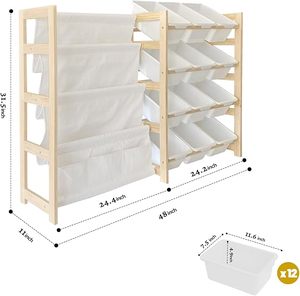 Organisateur de stockage de jouets avec étagère 12 bacs de <span class=keywords><strong>rangement</strong></span> Étagère polyvalente à 4 niveaux pour organiser les jouets et les livres pour la chambre des enfants - Product Image 4