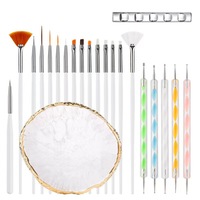Ensemble de 22 pinceaux et stylos à points pour nail art, kit d'outils professionnels pour nail art avec palette de mélange de résine et support pour pinceaux pour salon et DIY