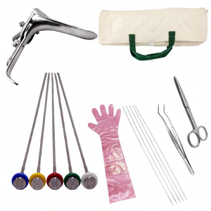 Ensemble complet de 111 pièces réutilisables et durables en acier inoxydable allemand pour insémination artificielle, comprenant pistolets d'IA, gants, gaine, ciseaux et pinces - Product Image 1