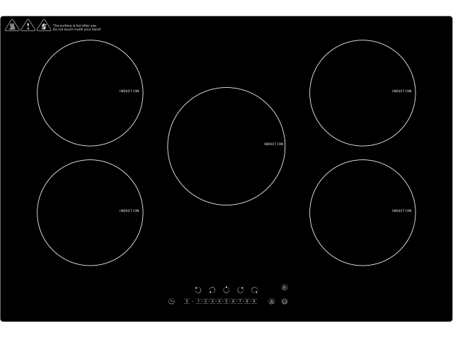Built-In 5 Burner Induction Hob with Touch Control Glass Surface Electric Cooktop for Home & Hotel Use Table Installation CE CB
