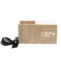Nouveauté bureau bureau stylo support table porte-stylo en bois led réveil numérique température