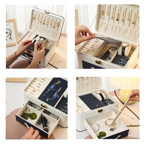 Custom Logo <b>Large</b>-Capacity Multi-Layer PU Leather Washable Modern Jewelry Storage <b>Boxes</b> Multi-Functional for Necklace Rings Home - Product Image 3