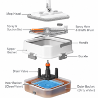 Nouvelle conception – Ensemble seau et serpillière pliables avec séparation eau propre/eau sale, brosse à double pulvérisation et raclette pour le nettoyage des sols domestiques