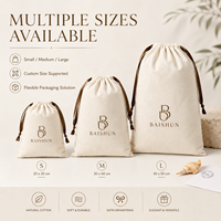 Pochette en coton et lin biodégradable personnalisable avec logo, ruban en satin marron, tailles ajustables pour bijoux et cadeaux – Vente en gros