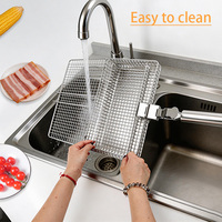 Panier de barbecue portable en acier inoxydable, facile à nettoyer, avec poignée détachable et verrouillable