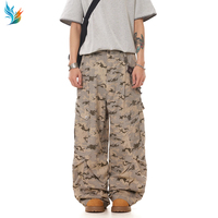 Pantalon cargo camouflage désert pour homme, coupe ample, jambe large, streetwear, vintage, délavé, multi-poches