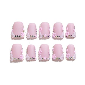 Betifnail, venta al por mayor, 10 Uds., diseño <span class=keywords><strong>de</strong></span> flor rosa <span class=keywords><strong>de</strong></span> <span class=keywords><strong>verano</strong></span>, <span class=keywords><strong>uñas</strong></span> postizas francesas largas, <span class=keywords><strong>Gel</strong></span> suave cuadrado a presión para dedos, Etiqueta Privada - Product Image 6