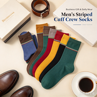 Chaussettes en coton pour hommes à rayures sur le bord, style décontracté et habillé, avec bordure colorée, personnalisables OEM (logo et couleur)