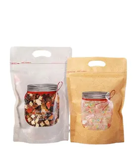 Tùy chỉnh kraft giấy doypack với Mason Jar hình cửa sổ xách tay xử lý túi bao bì thực phẩm túi cho các loại hạt Snack Biscuit kẹo