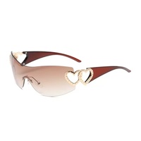 Lunettes de soleil tendance double cœur, style européen et américain, sans monture, Y2K, pour femme