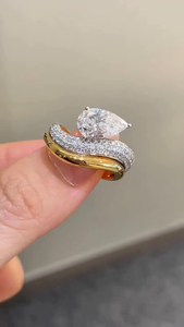 Bague de fiançailles APRICOT JEWELS 3 carats en diamant de laboratoire taille poire, en or jaune 14K, certifiée IGI, luxe, style hip-hop, pour mariée, haute joaillerie - Product Image 2