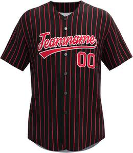 Maillot de baseball à fines rayures Stitched_Printed Chemises boutonnées personnalisées Uniforme de sport pour hommes femmes jeunes Noir et rouge - Product Image 5