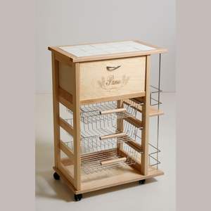 Carrito de Cocina Moderno MASLEGNO de Madera de Haya Maciza, Organizador de Pan y Botellas, Ruedas de Plástico, Asas de Hierro, Funcional - Product Image 1
