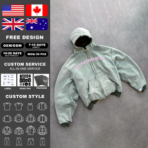 Heavyweight Acid Wash Distressed Zip-Up Hoodie Mens Vibe Streetwear Grunge Oversized Vintage Washed Graffiti Winter Embroidered - Product Image 2