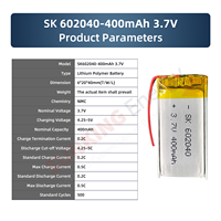Batterie Li-Polymère SunKing SK 602040 3.7V 400mAh pour Chaussures LED Lumineuses, Bande Lumineuse Flexible Rechargeable Intégrée
