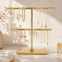 Présentoir de Rangement Minimaliste à 2 Niveaux en Métal Doré pour Bijoux, Colliers et Foulards, Base Rectangulaire, Support de Présentation de Comptoir pour Vente au Détail