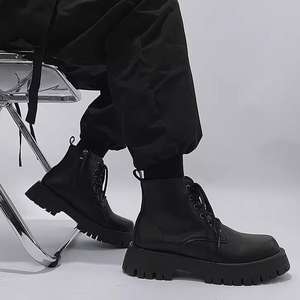 Dropshipping Zapatos de elevador de aumento de altura invisible para hombres-Botas de trabajo con cordones de punta redonda de cuero negro-<span class=keywords><strong>4</strong></span> pulgadas más altas - Product Image 4