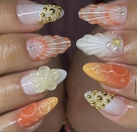Nouveau design – Faux ongles longs en forme de cercueil à motifs floraux romantiques d'été, faits main et personnalisés, à presser, pour fête de filles, avec autocollants