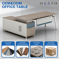 Table de bureau moderne pour dirigeant, table de patron avec armoire latérale, couleur personnalisée, logo, mobilier de bureau en bois, OEM ODM