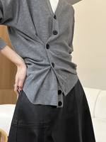 HOO Herbst Damen Casual High-End Französischer Stil Handgewebter Plissierter Seitenknopf-Multi-Wear-Strickpullover Cardigan ZA5087