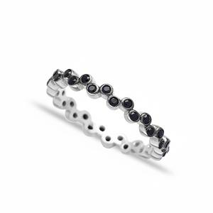 Pave Band รอบตัดเพทายสีดําหินลูกปัดแหวนขายส่งตุรกีทําด้วยมือ 925 เงินสเตอร์ลิงเครื่องประดับ - Product Image 2