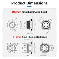 Bouton-poussoir momentané étanche IP67 12 mm 16 mm 19 mm avec anneau lumineux LED en acier inoxydable 12 V pour fauteuil roulant électrique
