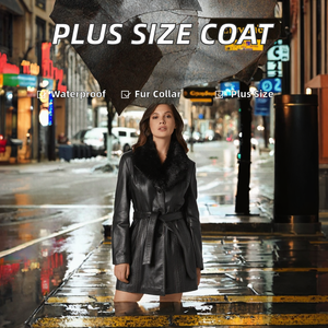 Nuevo Abrigo de Cuero Genuino Impermeable para Mujer, Talla Grande, con Cuello de Piel de Oveja, Detalle de Botones y Forro de Seda, Ecológico, para Invierno - Product Image 2