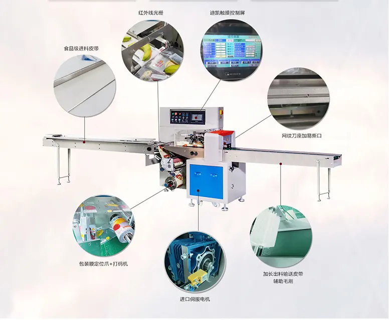 Automatische Brot kekse mit drei Servomotoren und horizontaler Beutel verpackungs maschine