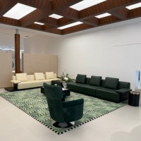 Luxuriöses Grünes Leder-Modulsofa mit Gesteppten Gitter-Sitzflächen, Flaches Profil, Holzgestell für Wohnzimmer