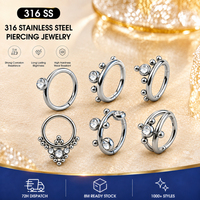 Thorrk G23 Anneau de nez articulé en titane ASTM F136 serti de zircons, pour mariage et piercing