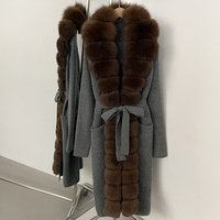 Pull en tricot avec col en fourrure naturelle OFTBUY, veste, nouveaux vêtements d'automne et d'hiver pour femmes, long manteau en fourrure de renard doux, cardigan pour femmes