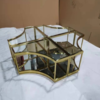 Ensemble de 5 Table basse de luxe, mobilier d'intérieur moderne, Table centrale, carré, en verre, cadre en métal et acier inoxydable, couleur or Rose