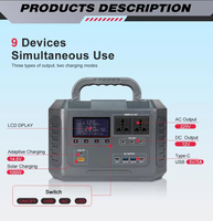 Station d'alimentation solaire portable 1000W 768WH, batterie de démarrage d'urgence au lithium-ion, sortie AC 110V 220V avec kits de panneaux solaires