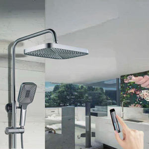 Robinet de douche pluie à 4 fonctions au design moderne Finition chromée Température de l'eau réglable avec pommeau de douche pluie douce - Product Image 3