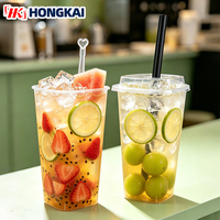 Op maat bedrukte 24 oz 32 oz wegwerp vierkante pp hard plastic bekers met deksel en vork voor matcha, limonade, fruitsap en dranken