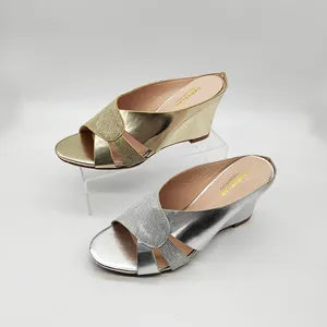 Wedge heel gold and silver women party open toe holiday travel women's shoes