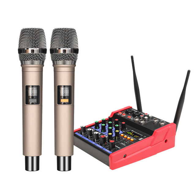 4-Channel USB Mini Digital Audio Mixer Console With 2pcs UHF Wireless Microphones for Microphone Category