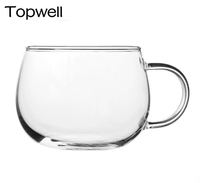 Tasse en verre borosilicate haut de gamme TOPWELL 400 ml avec poignée en verre, style moderne, résistante à la chaleur, passe au micro-ondes, passe au lave-vaisselle