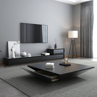Juego de Muebles de Sala de Estar con Mesa de Centro y Soporte de TV Moderno de Lujo, Mesa de Centro Cuadrada de Estilo Italiano Minimalista
