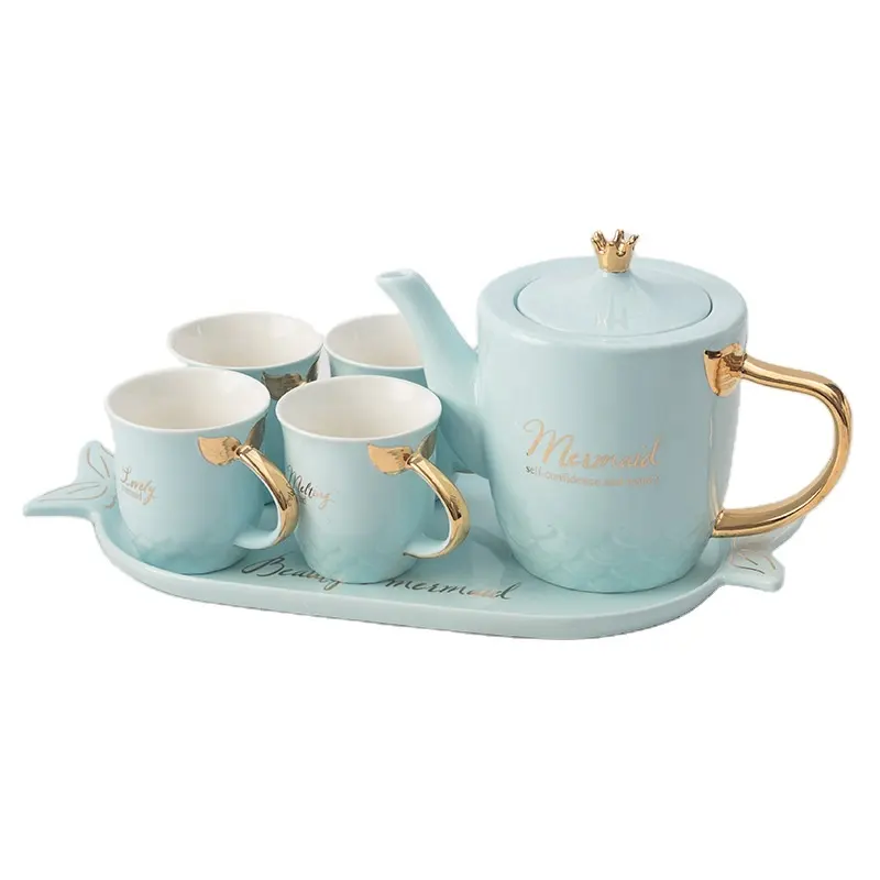 Mermaid creativo di Ceramica Tazza di Tè Set Nuovo Stile D'oro di Alta qualità Tazza di Caffè Regalo Set